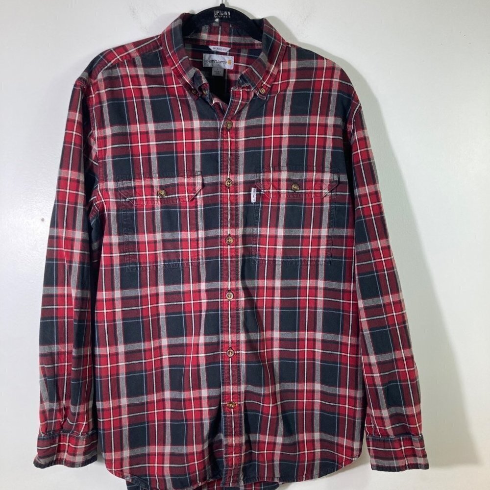 Mens Carhartt Relaxed‎ Fit Long Sleeve Plaid Cotton Shirt L Reg 101756 001